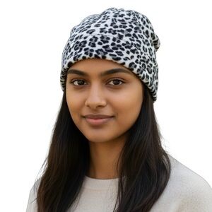 St. John’s Bay Black/White Animal Print Winter Hat - Classic Warm Fleece Beanie